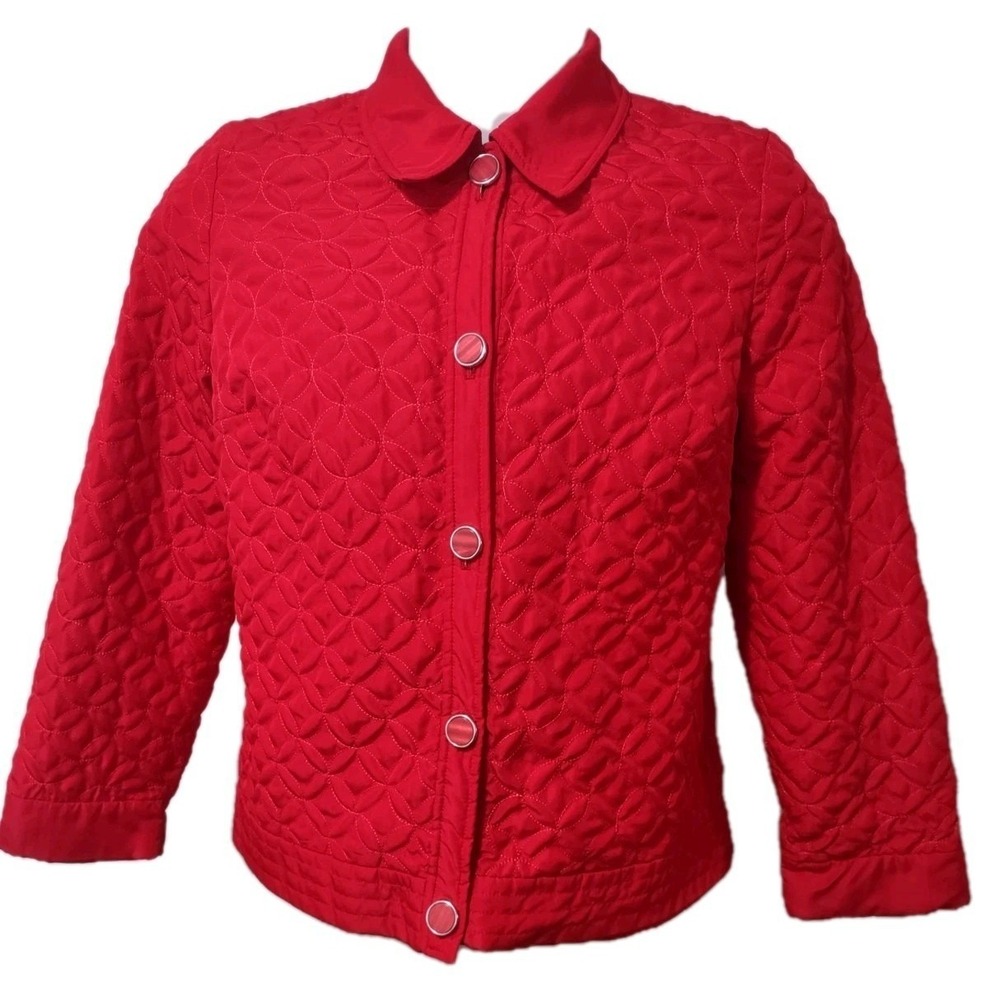 Requirements Quilted Jacket Women's Large Red Stitched Detail Lightweight Button